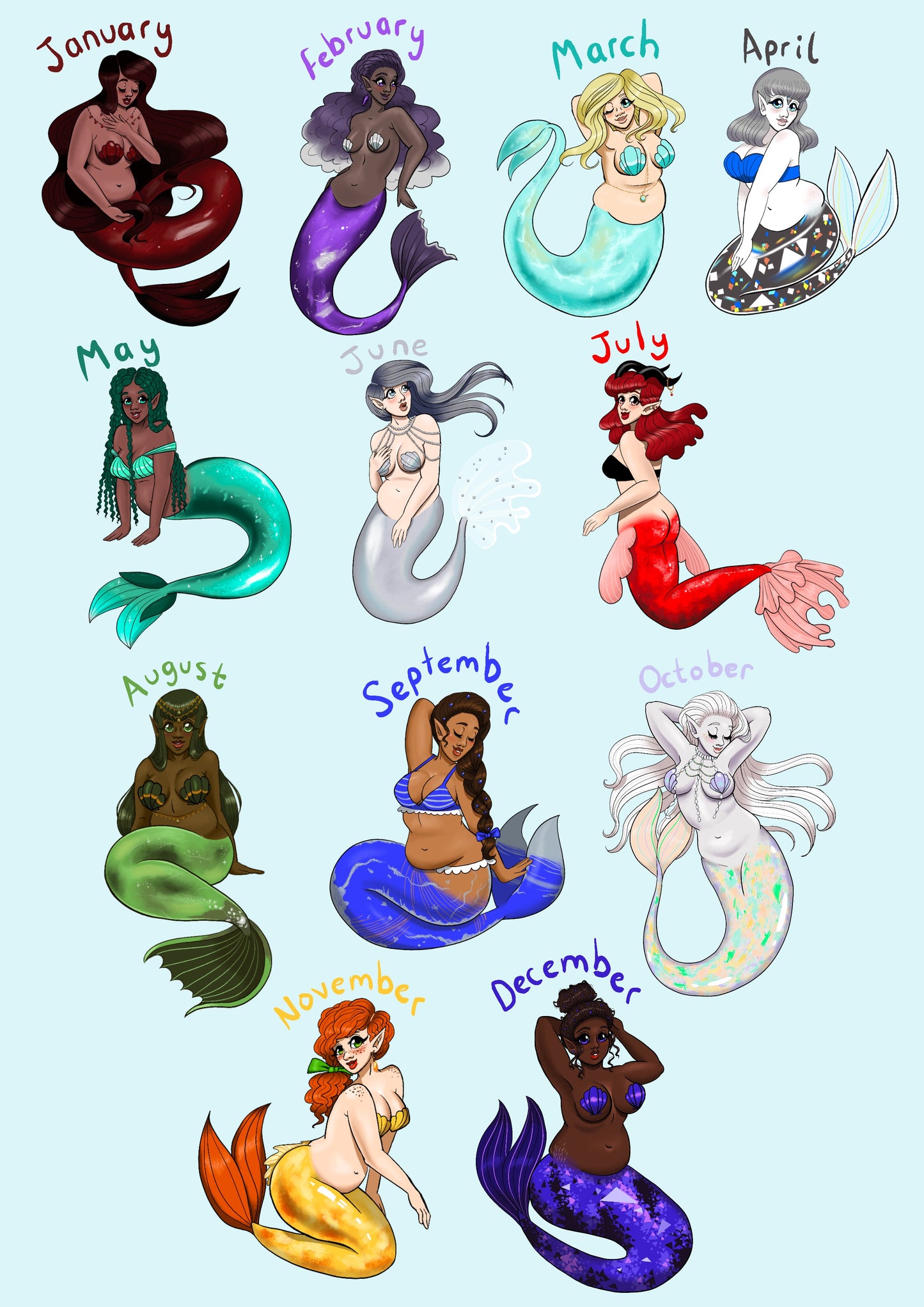 Birthstone Mermaids Vinyl Stickers