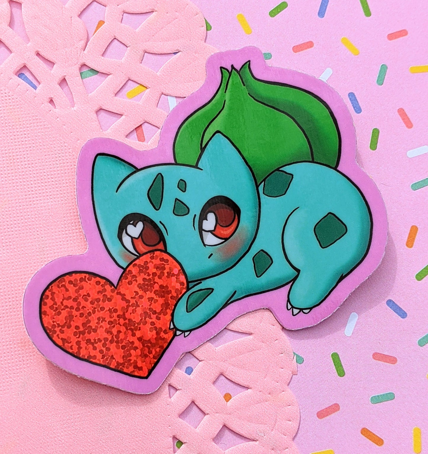Grass Valentine Glitter Vinyl Sticker