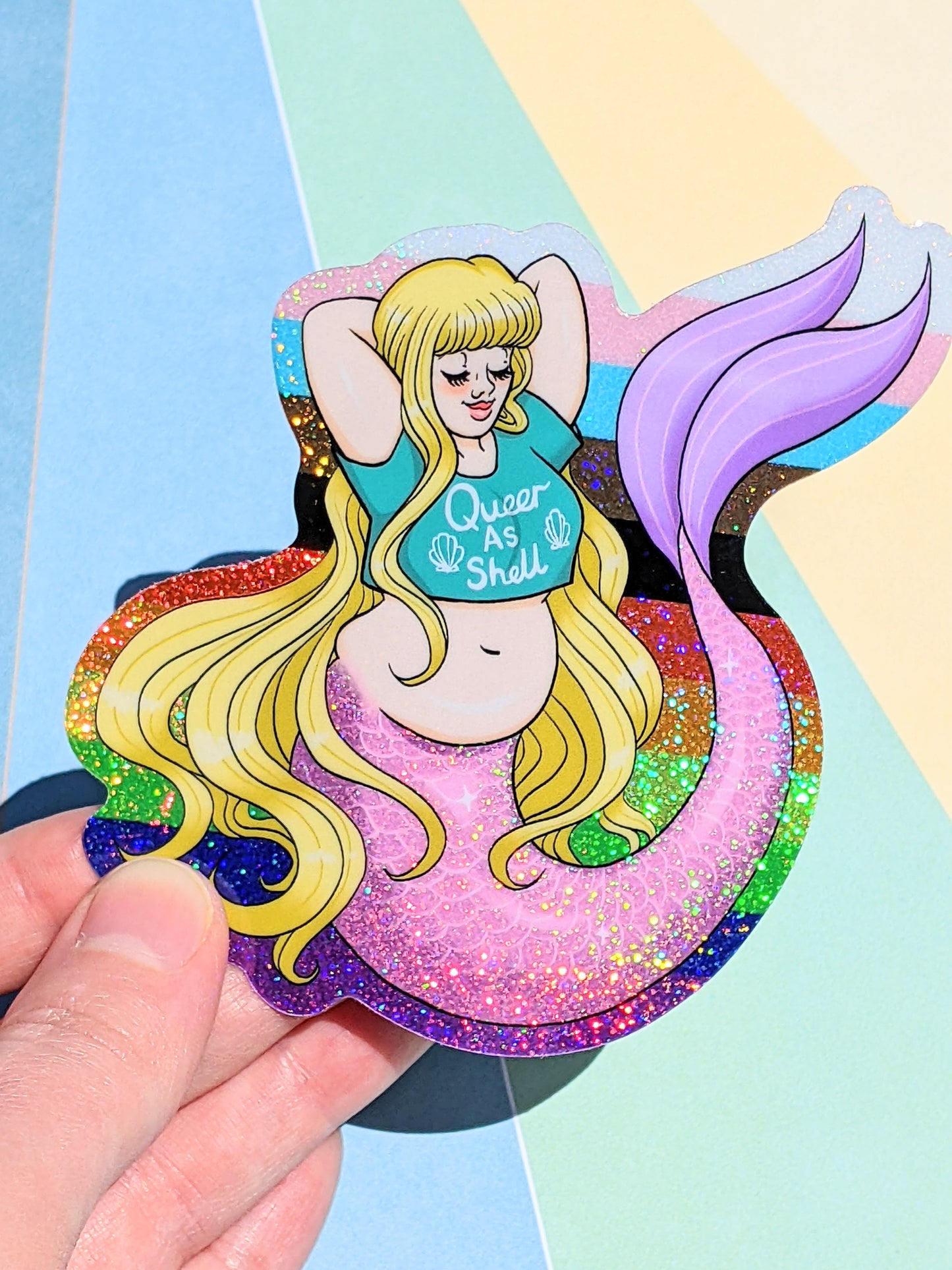 Pride Mermaid Queer As Shell Glitter Sticker