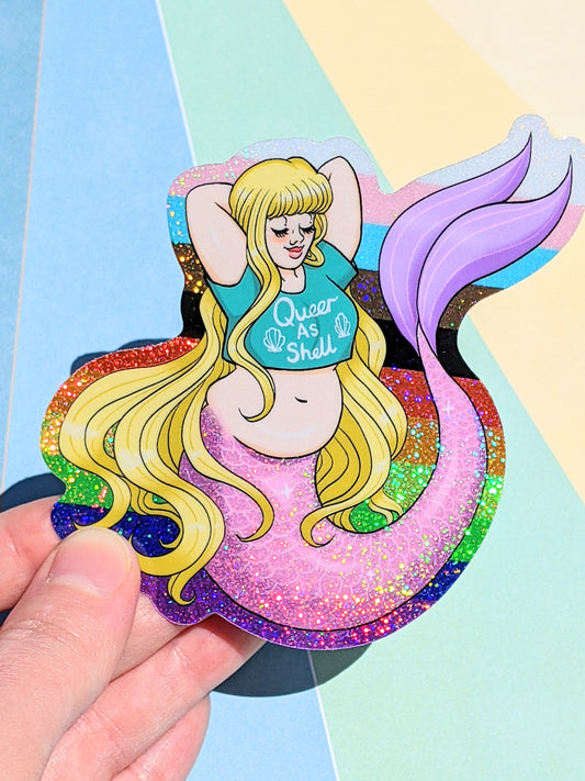 Pride Mermaid Queer As Shell Glitter Sticker