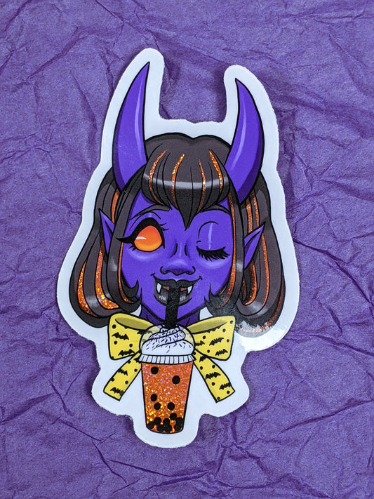 Boba Tea-fling 4 Inch Glitter Sticker