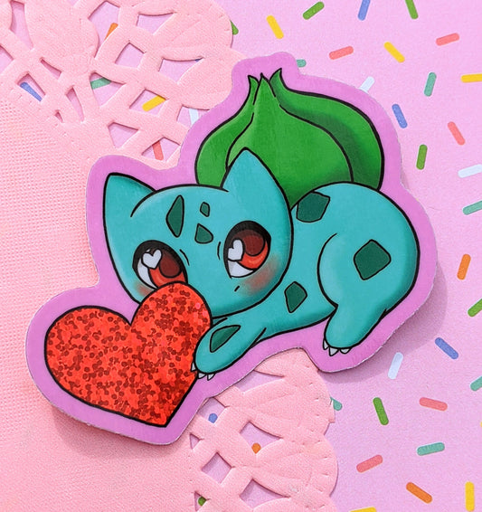 Grass Valentine Glitter Vinyl Sticker