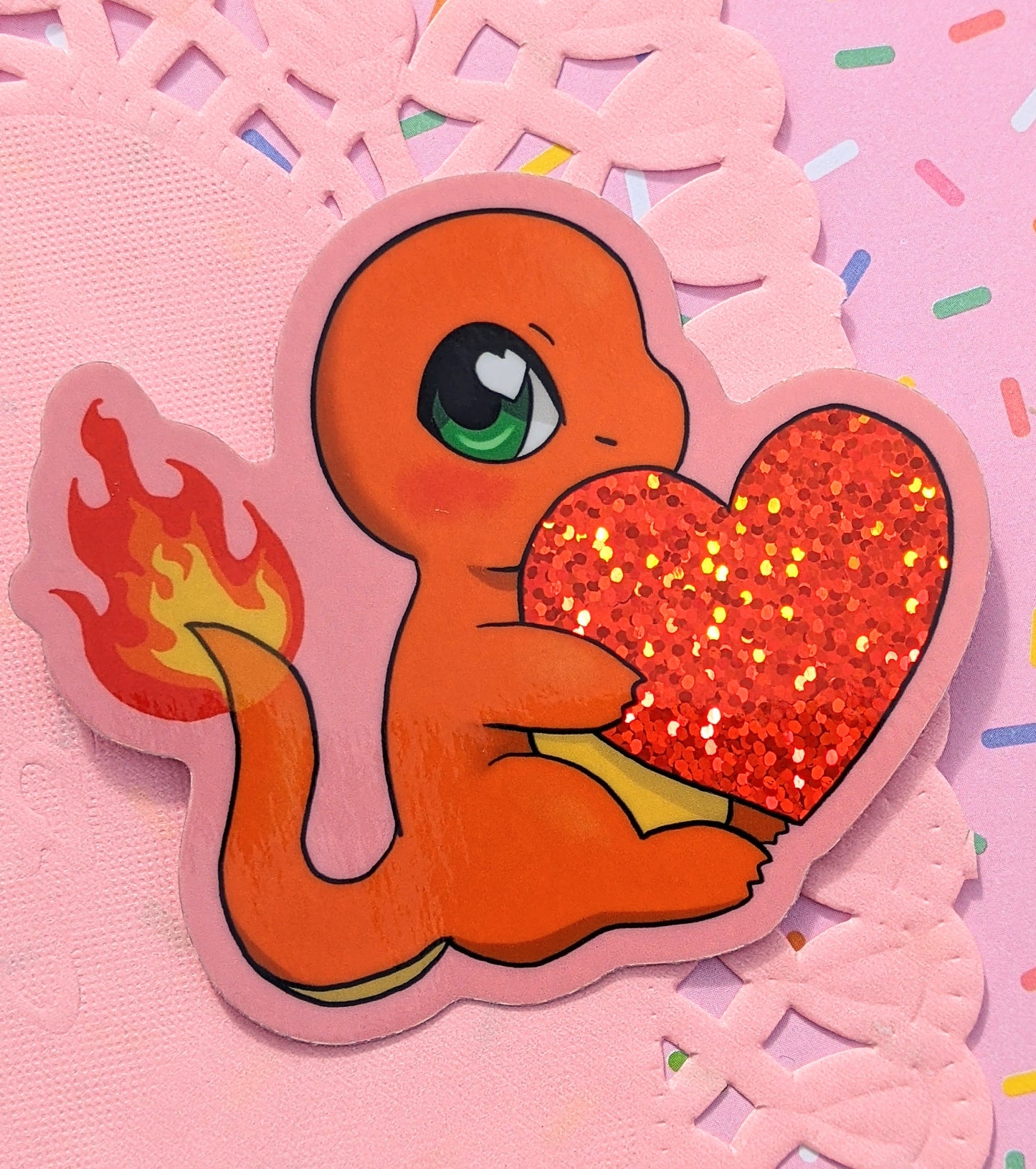 Fire Valentine Glitter Vinyl Sticker